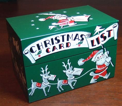 stylecraft metal recipe box|Vintage Stylecraft Tin Metal Christmas Card List Recipe Box.